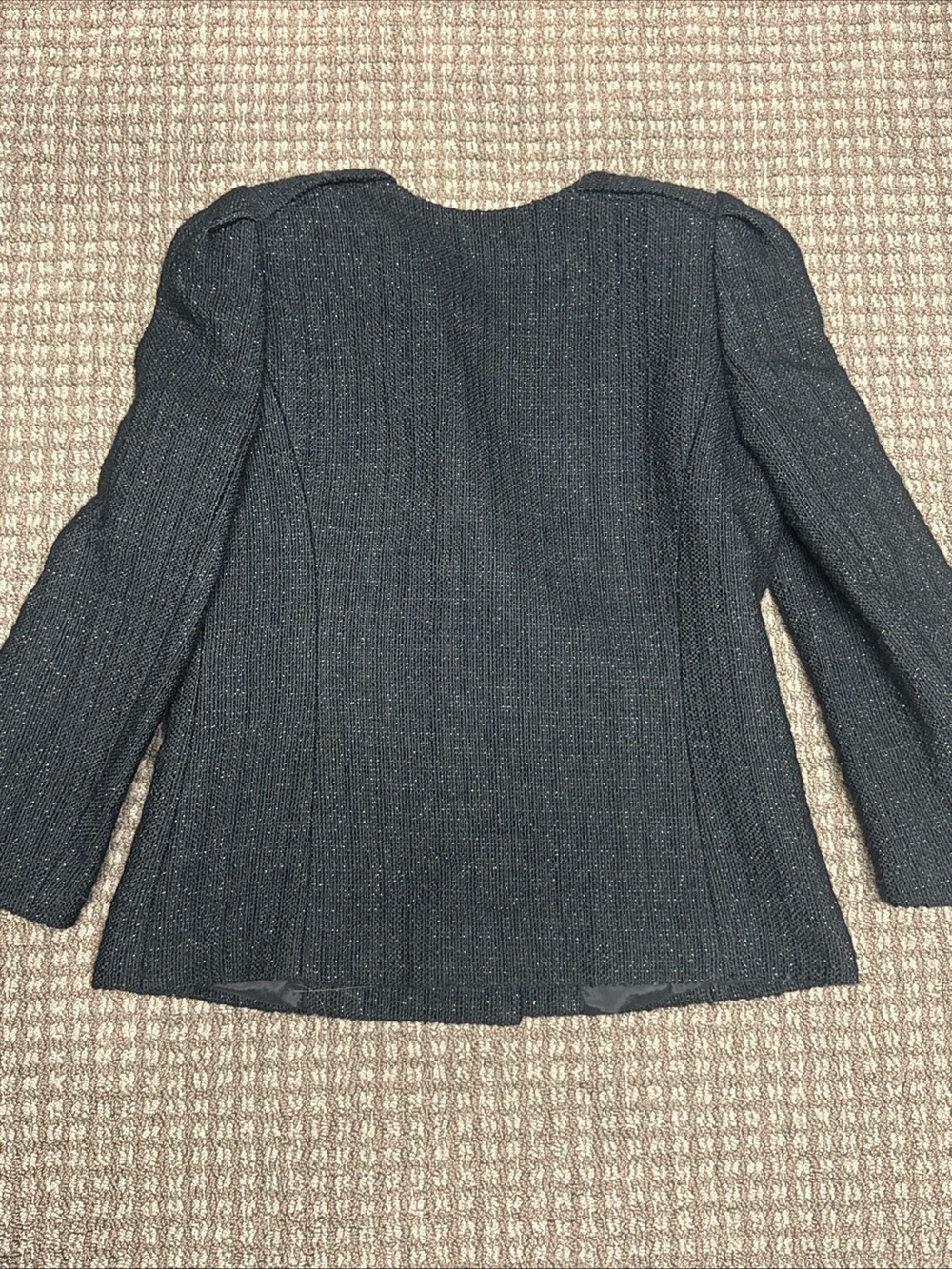 Ann Taylor Black Tweed with Gold Specks cropped Zip-Front Jacket Sz 2 - Picture 6 of 7
